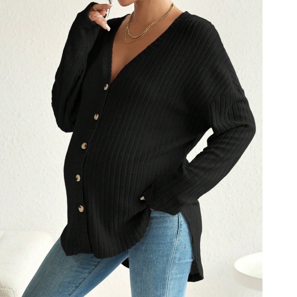 Maternity Soft Knit Button down loose Fit Long sleeve Top - Picture 4 of 7